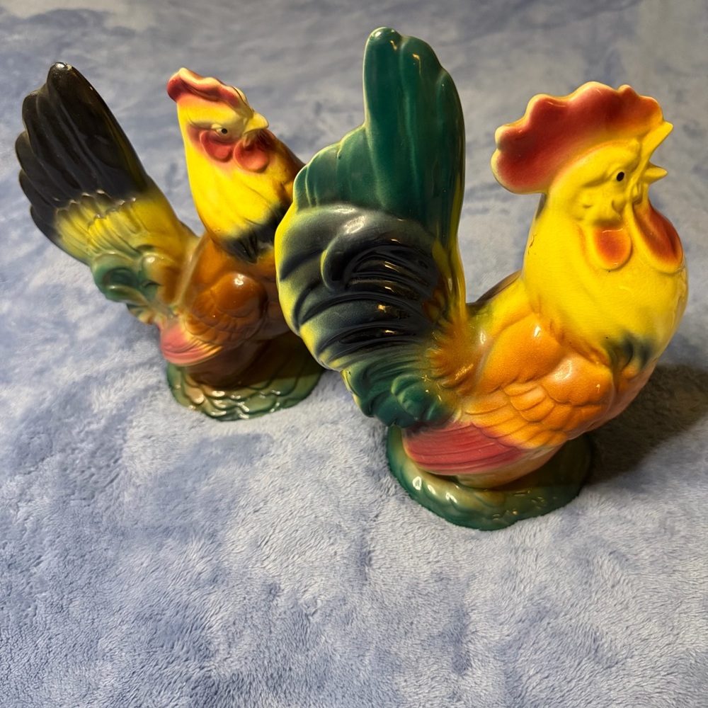 vintage ceramic rooster - yellow green orange
